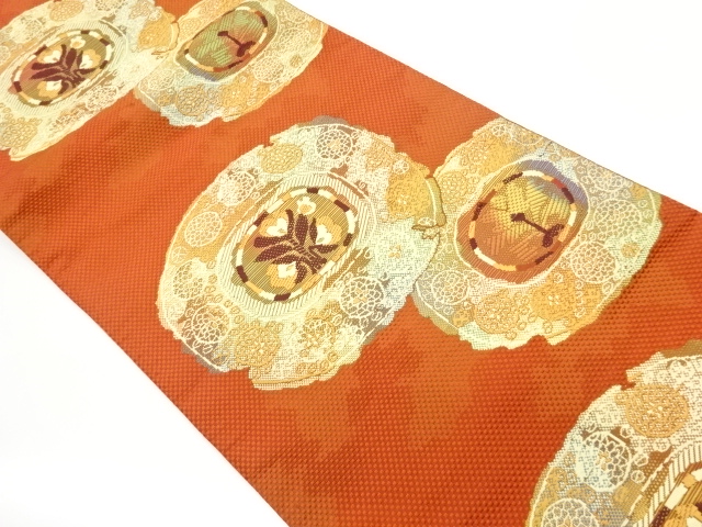 本場筑前博多変わり連珠に草花模様織出し名古屋帯